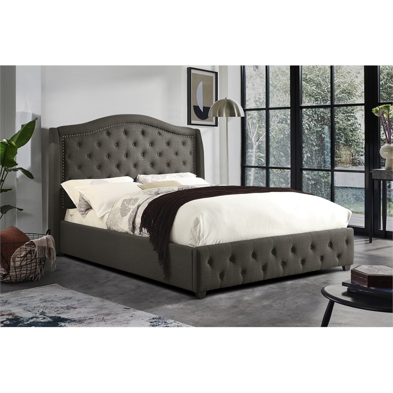 Lexicon Bryndle Fabric Queen Upholstery Wingback Bed in Chocolate