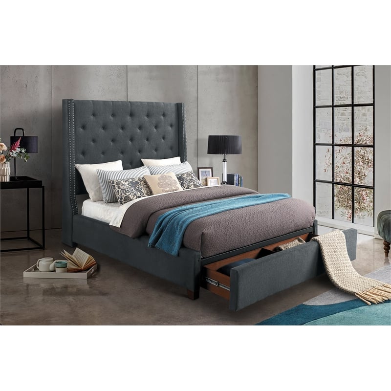 Lexicon Fairborn Fabric Queen Bed with Storage Drawers in Gray