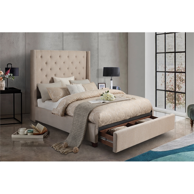 Lexicon Fairborn Fabric Queen Bed With Storage Drawers In Beige 