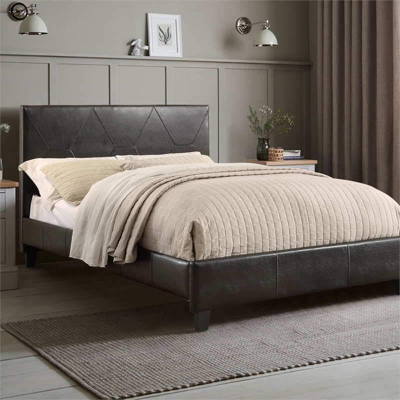 Lexicon DeLeon Modern Faux Leather California King Upholstery Bed in Dark Brown