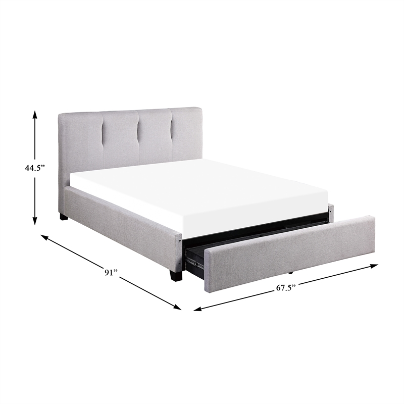 Lexicon Aitana Fabric Upholstered Queen Platform Bed w/Storage Drawer in Gray