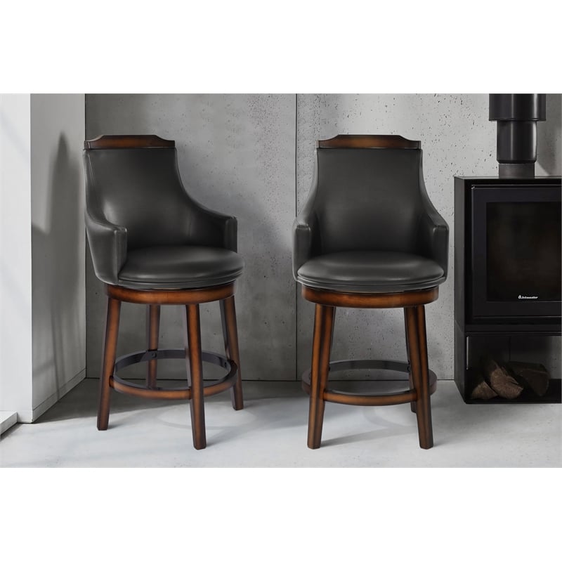 Lexicon Bayshore Wood Counter Height Swivel Stools - Dark Brown (Set of 2)