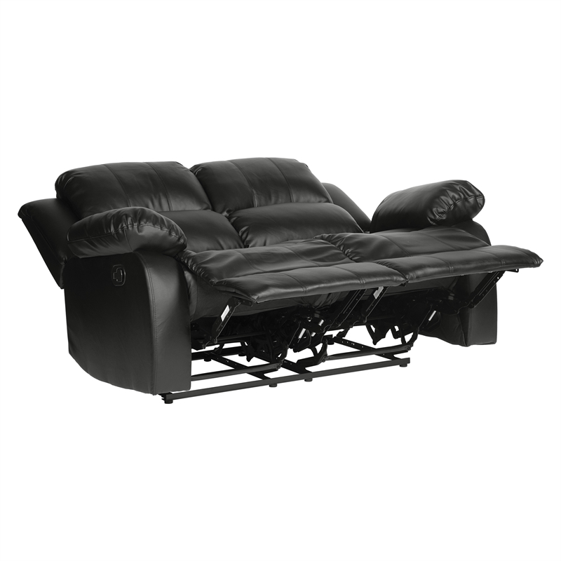 Lexicon Cranley Traditional Faux Leather Double Reclining Loveseat in Black