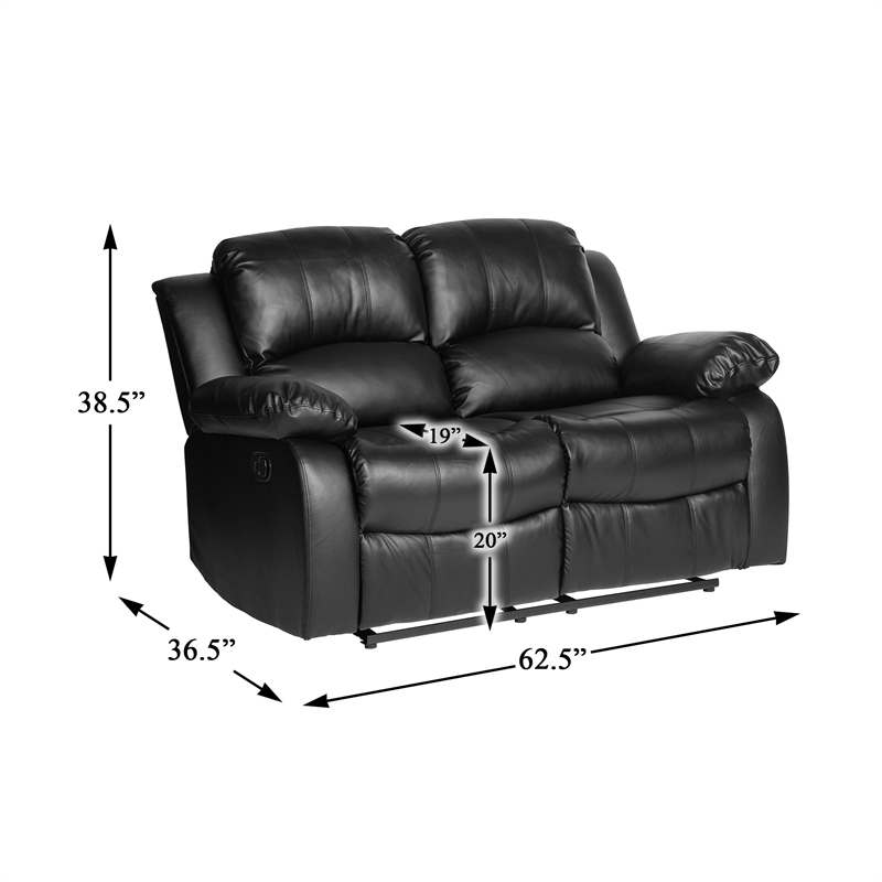 Lexicon Cranley Traditional Faux Leather Double Reclining Loveseat in Black