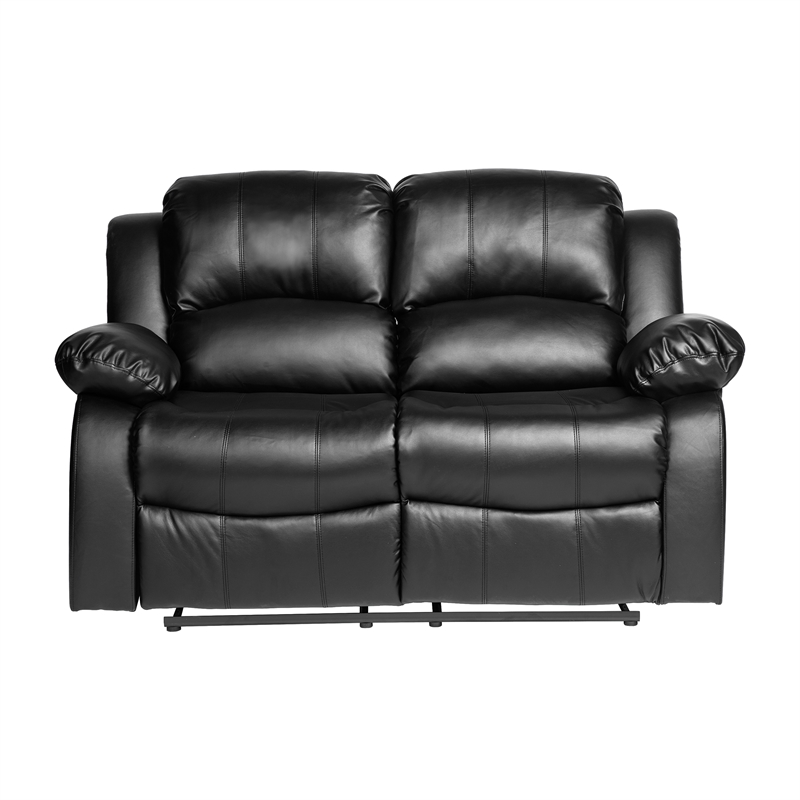 Lexicon Cranley Traditional Faux Leather Double Reclining Loveseat in Black