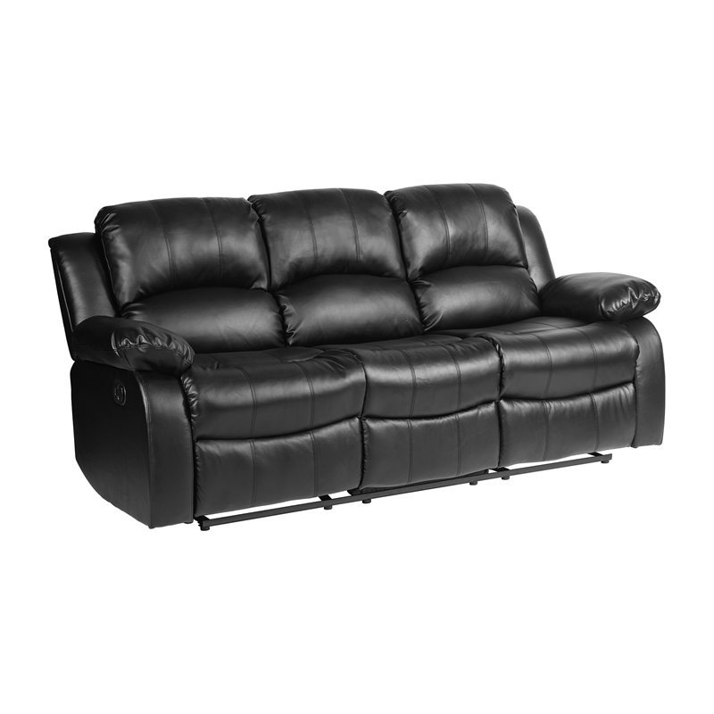 Lexicon Cranley Traditional Faux Leather Double Reclining Sofa in Black