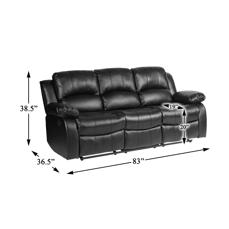 Lexicon Cranley Traditional Faux Leather Double Reclining Sofa in Black