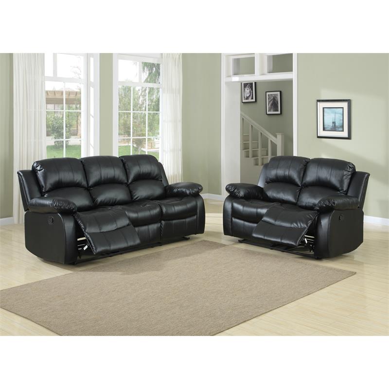 Lexicon Cranley Traditional Faux Leather Double Reclining Sofa in Black