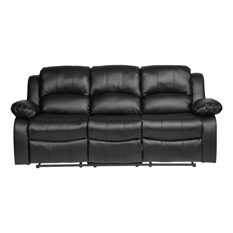 Lexicon Cranley Traditional Faux Leather Double Reclining Sofa in Black