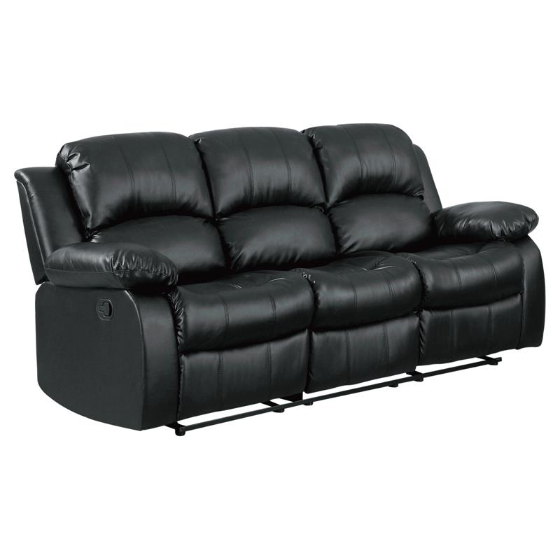 Lexicon Cranley Traditional Faux Leather Double Reclining Sofa in Black
