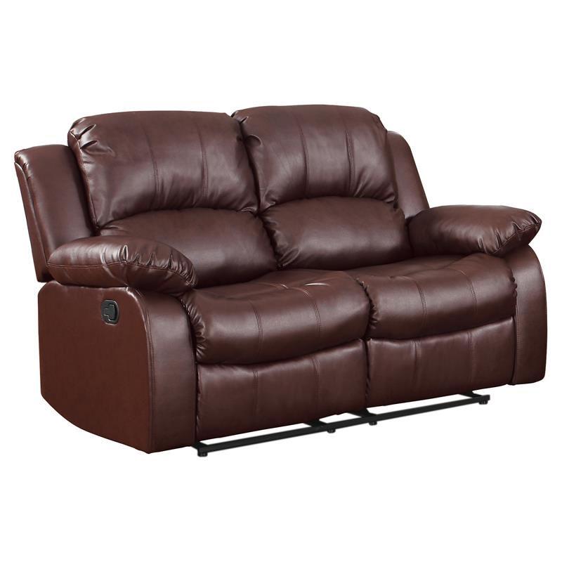 Lexicon Cranley Traditional Faux Leather Double Reclining Loveseat in Brown