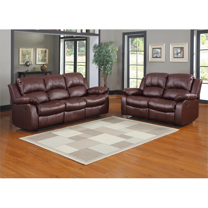 Lexicon Cranley Traditional Faux Leather Double Reclining Sofa in Brown