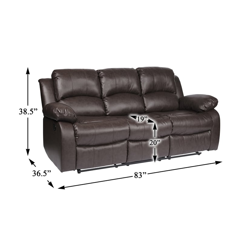 Lexicon Cranley Traditional Faux Leather Double Reclining Sofa in Brown