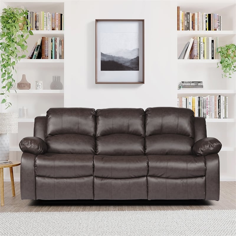 Lexicon Cranley Traditional Faux Leather Double Reclining Sofa in Brown