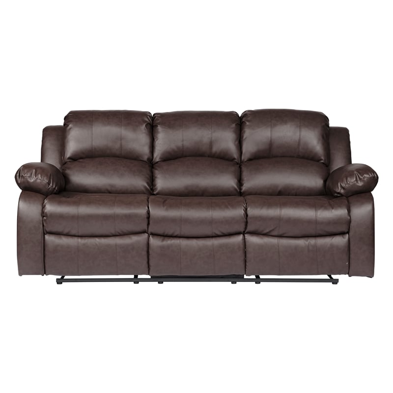 Lexicon Cranley Traditional Faux Leather Double Reclining Sofa in Brown