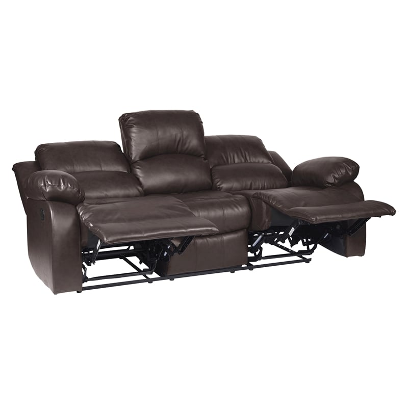 Lexicon Cranley Traditional Faux Leather Double Reclining Sofa in Brown