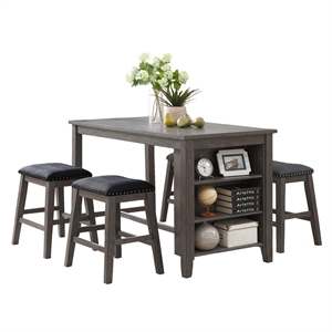 5-piece domine wood counter height dining set in gray