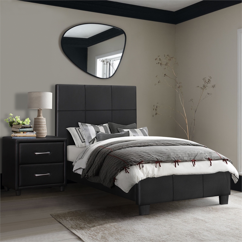 Lexicon Lorenzi Contemporary Wood and Faux Leather Twin Bed in Black