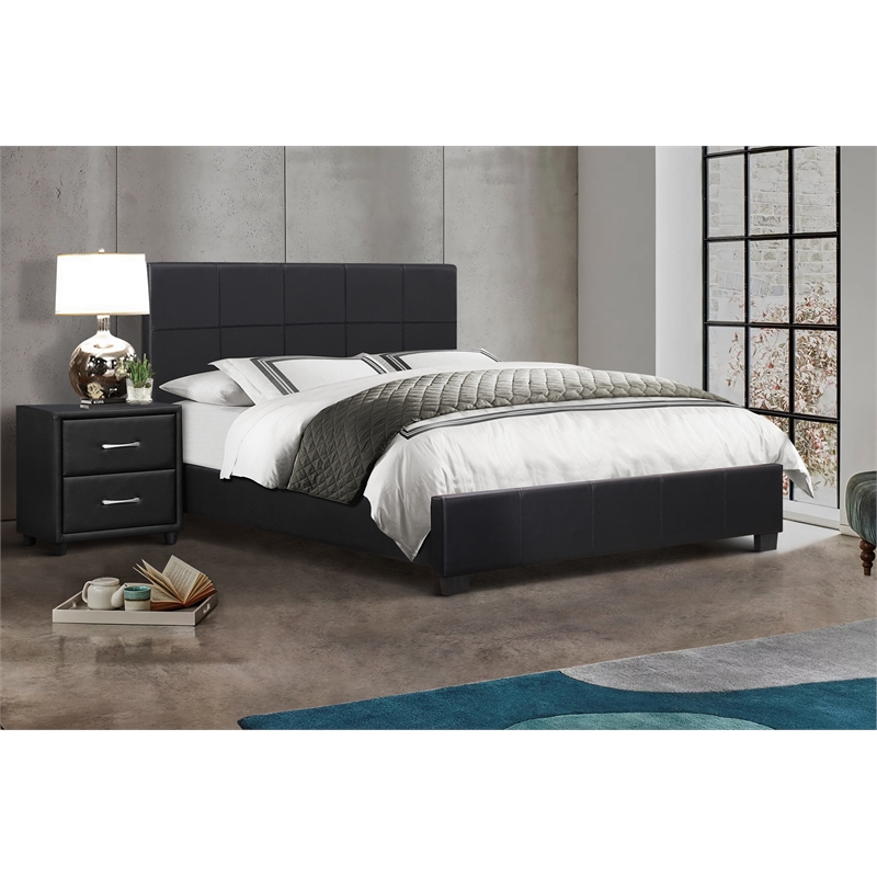 Lexicon Lorenzi Contemporary Wood and Faux Leather Queen Bed in Black