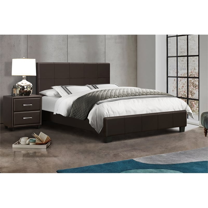 Lexicon Lorenzi Contemporary Wood and Faux Leather Queen Bed in Dark Brown