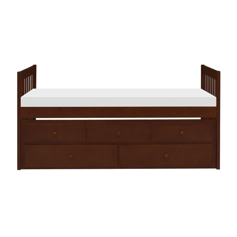 Lexicon Rowe Wood Twin Bed with 2 Drawer Trundle Bed in Dark Cherry