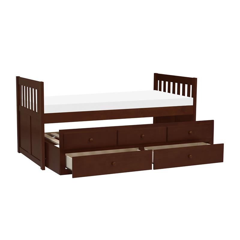 Lexicon Rowe Wood Twin Bed with 2 Drawer Trundle Bed in Dark Cherry