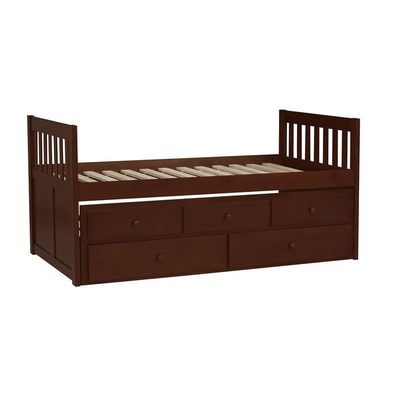 Lexicon Rowe Wood Twin Bed with 2 Drawer Trundle Bed in Dark Cherry