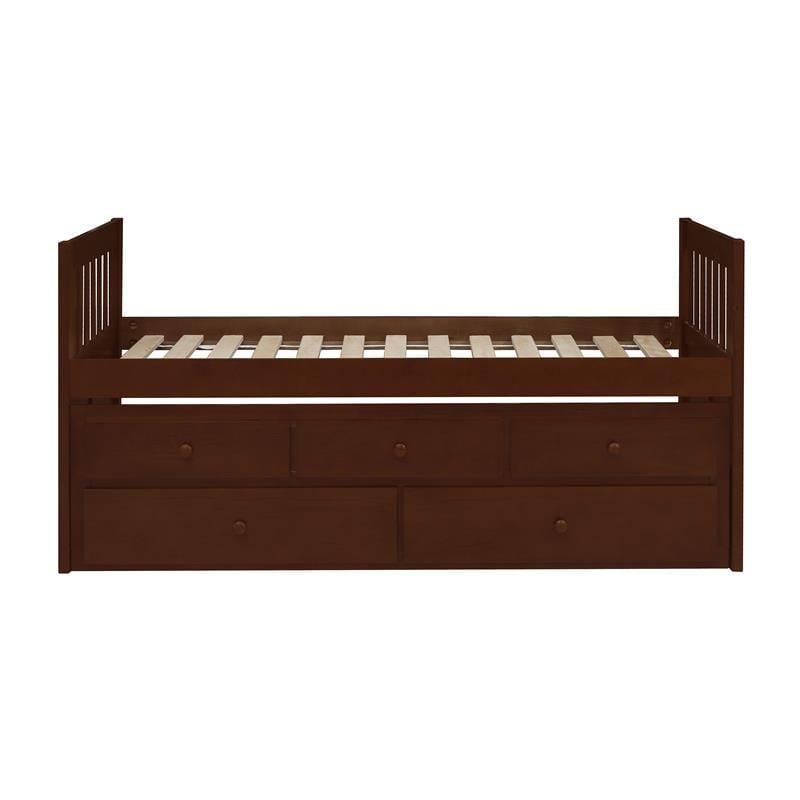 Lexicon Rowe Wood Twin Bed with 2 Drawer Trundle Bed in Dark Cherry