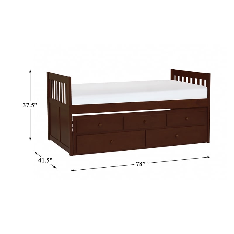 Lexicon Rowe Wood Twin Bed with 2 Drawer Trundle Bed in Dark Cherry
