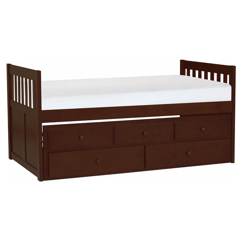 Lexicon Rowe Wood Twin Bed with 2 Drawer Trundle Bed in Dark Cherry