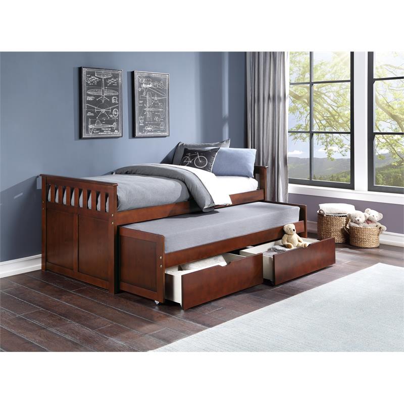 Lexicon Rowe Transitional Wood Twin/Twin Bed with Storage Boxes in Dark Cherry