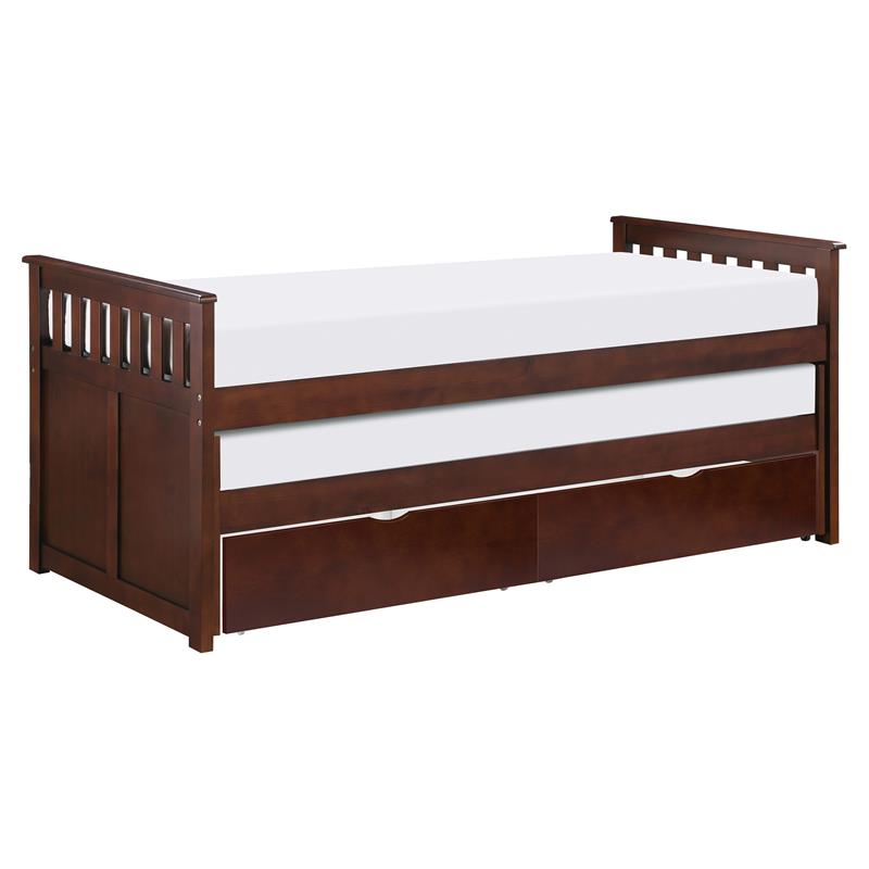 Lexicon Rowe Transitional Wood Twin/Twin Bed with Storage Boxes in Dark Cherry