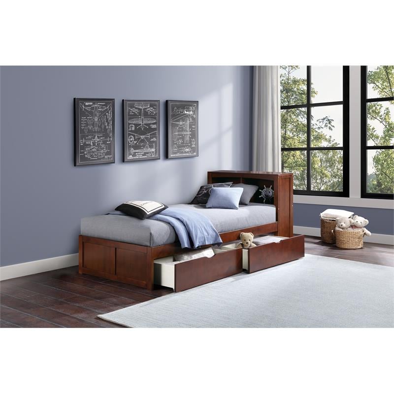 Lexicon Rowe Wood Twin Bookcase Bed with Storage Boxes in Dark Cherry