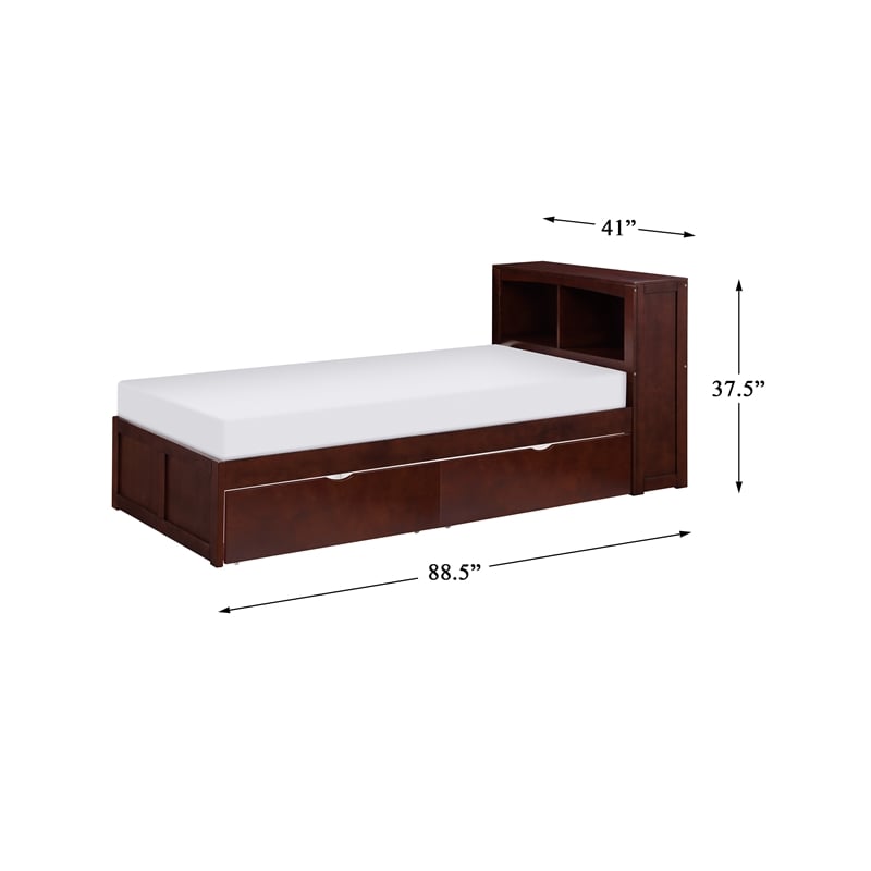 Lexicon Rowe Wood Twin Bookcase Bed with Storage Boxes in Dark Cherry