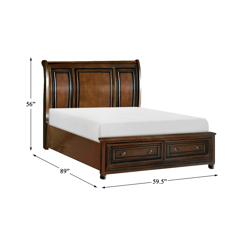 Lexicon Cumberland 2 Drawers Wood Full Sleigh Platform Bed in Brown Cherry
