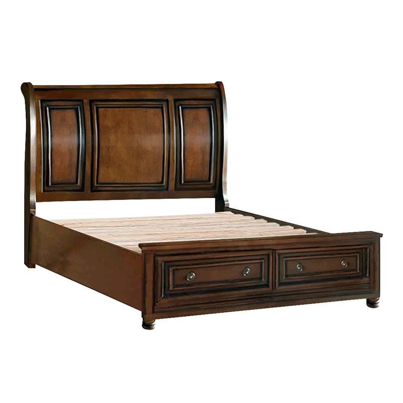 Lexicon Cumberland 2 Drawers Wood Full Sleigh Platform Bed in Brown Cherry
