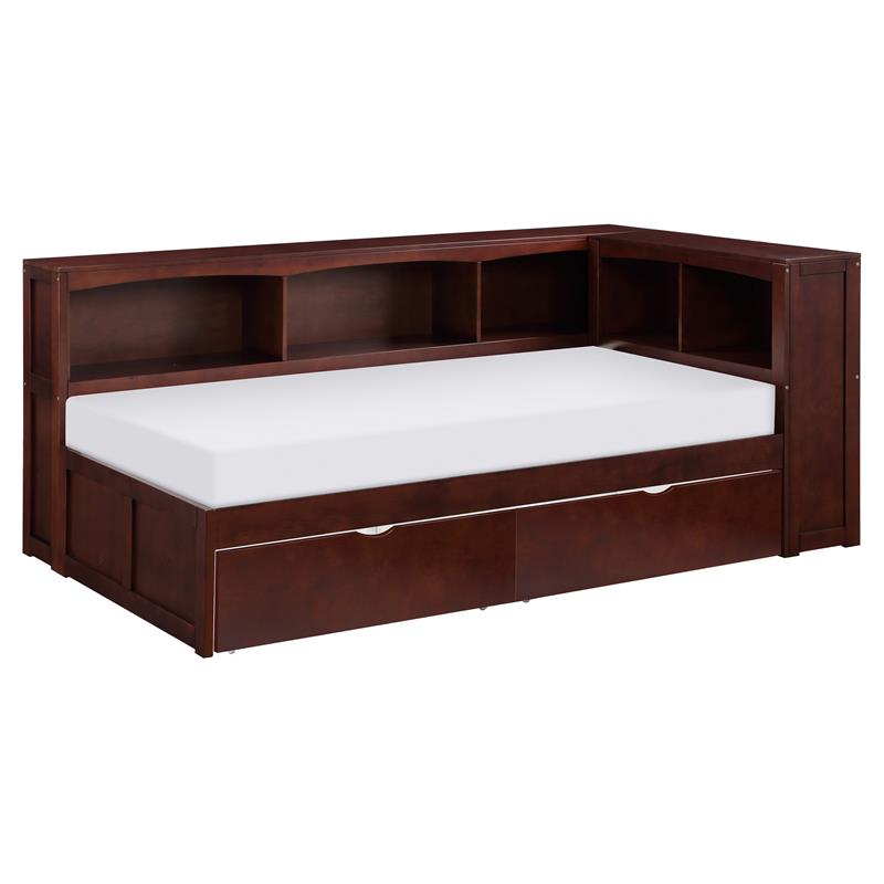 Lexicon Rowe Wood Twin Bookcase Corner Bed with Storage Boxes in Dark ...