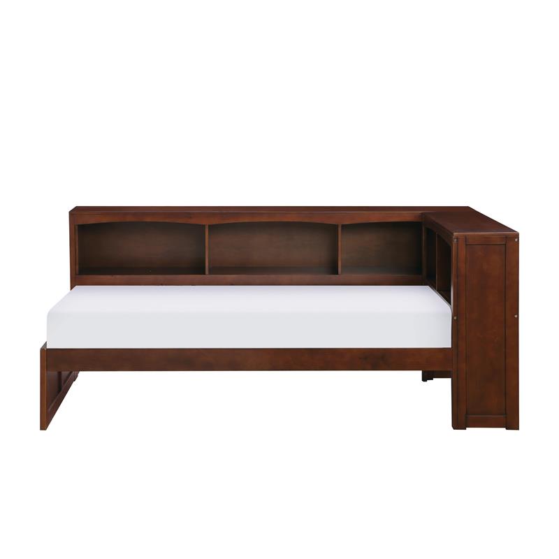 Lexicon Rowe 5-Shelf Transitional Wood Twin Bookcase Corner Bed in Dark Cherry
