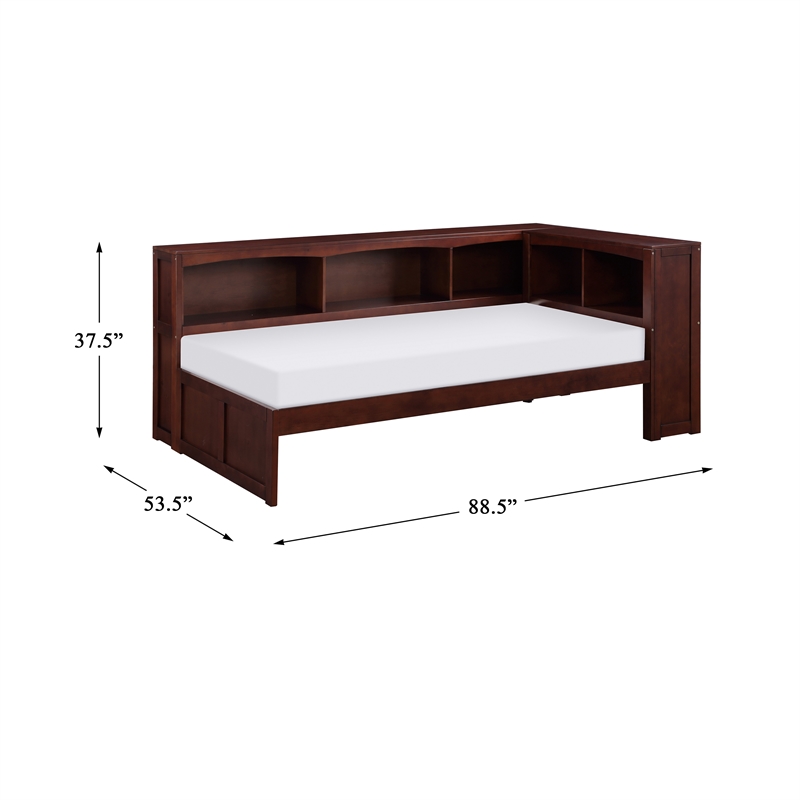 Lexicon Rowe 5-Shelf Transitional Wood Twin Bookcase Corner Bed in Dark Cherry