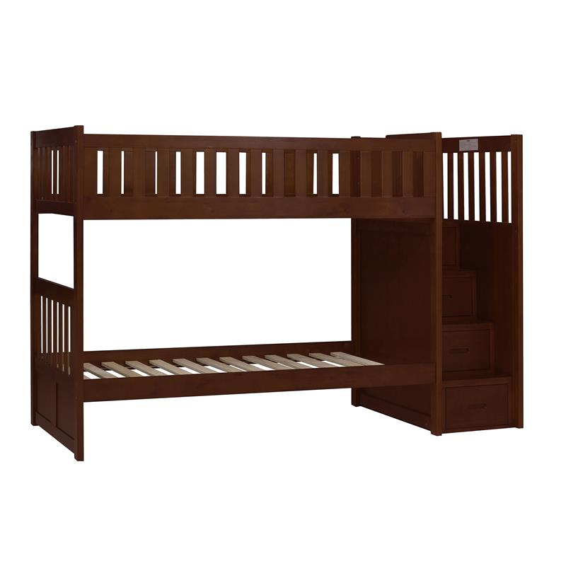 Lexicon Rowe Reversible Step Storage Wood Bunk Bed in Dark Cherry