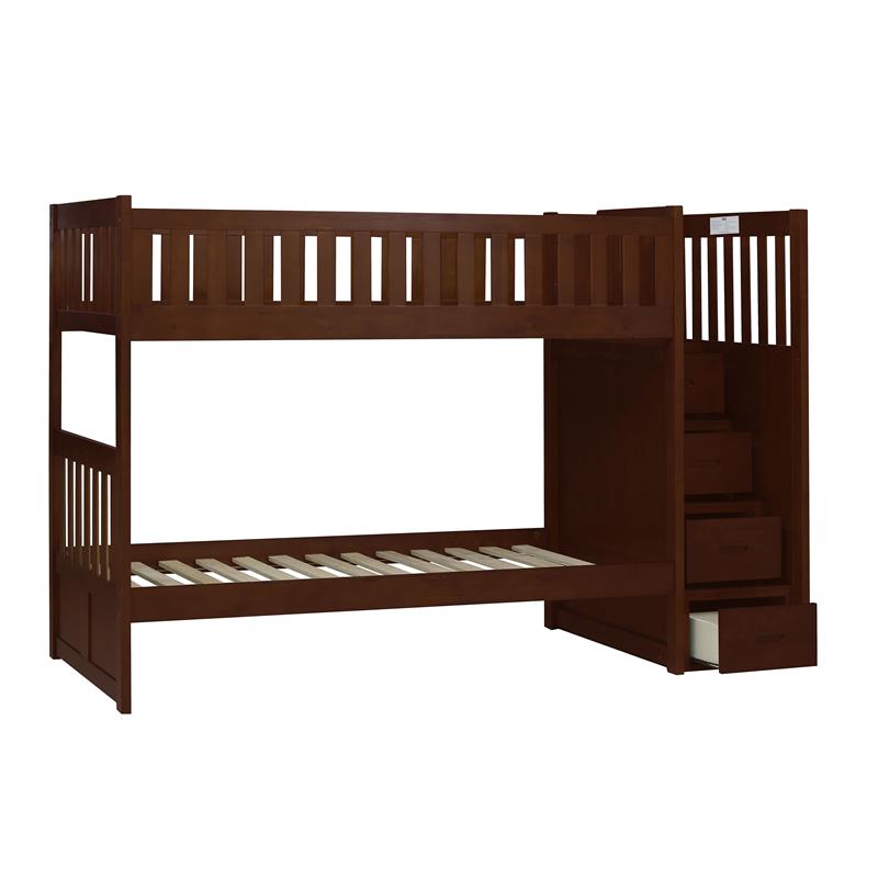 Lexicon Rowe Reversible Step Storage Wood Bunk Bed in Dark Cherry