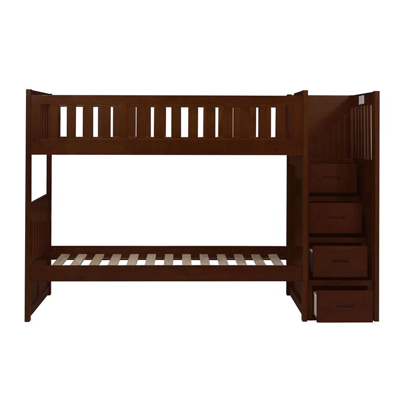 Lexicon Rowe Reversible Step Storage Wood Bunk Bed in Dark Cherry