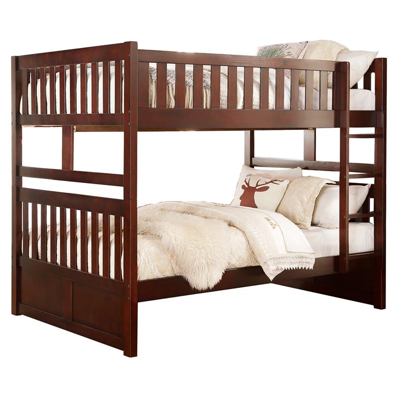Lexicon Rowe Transitional Wood Full over Full Bunk Bed in Dark Cherry
