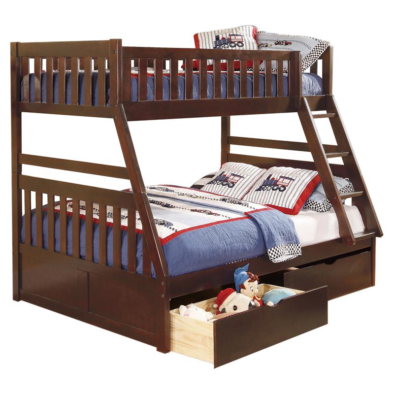 Lexicon Rowe Wood Twin over Full Bunk Bed with Storage Boxes in Dark Cherry Cymax Business