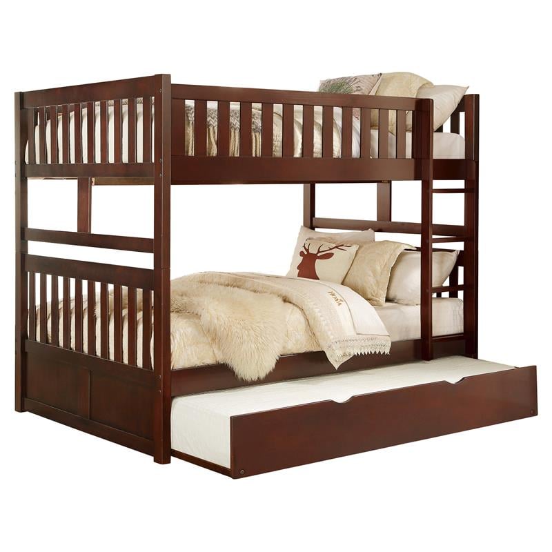 Lexicon Rowe Wood Full over Full Bunk Bed with Trundle Bed in Dark Cherry