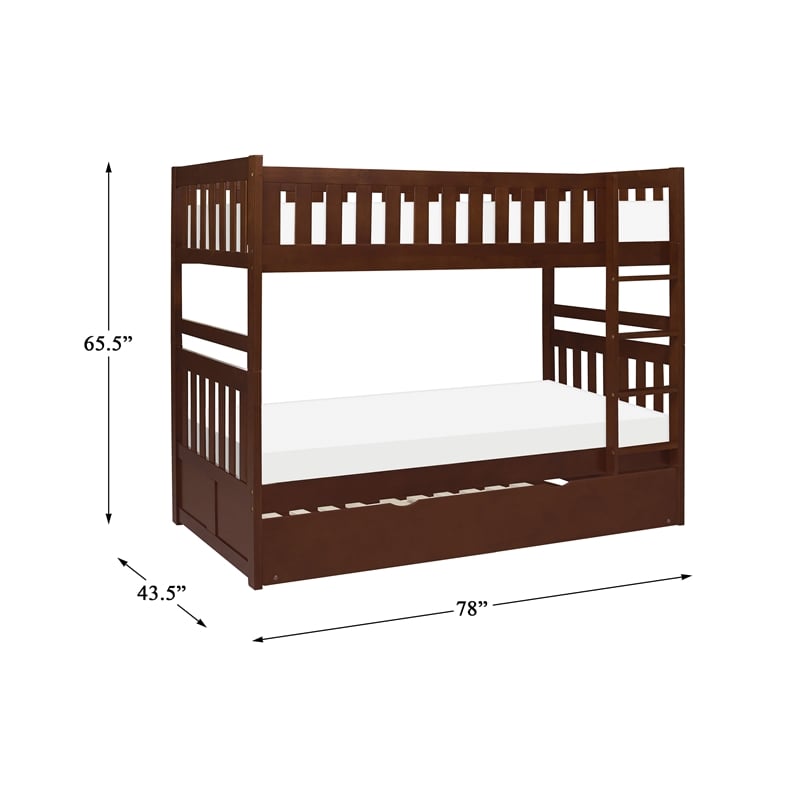 Lexicon Rowe Wood Twin over Twin Bunk Bed with Trundle Bed in Dark Cherry