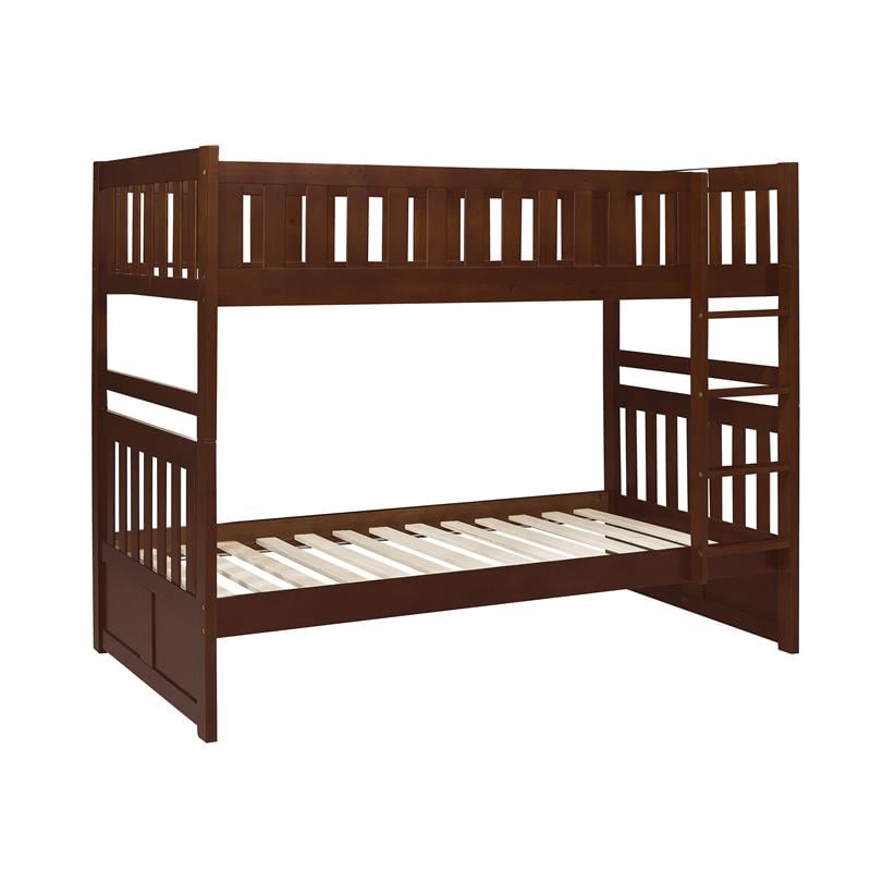 Lexicon Rowe Transitional Wood Twin over Twin Bunk Bed in Dark Cherry