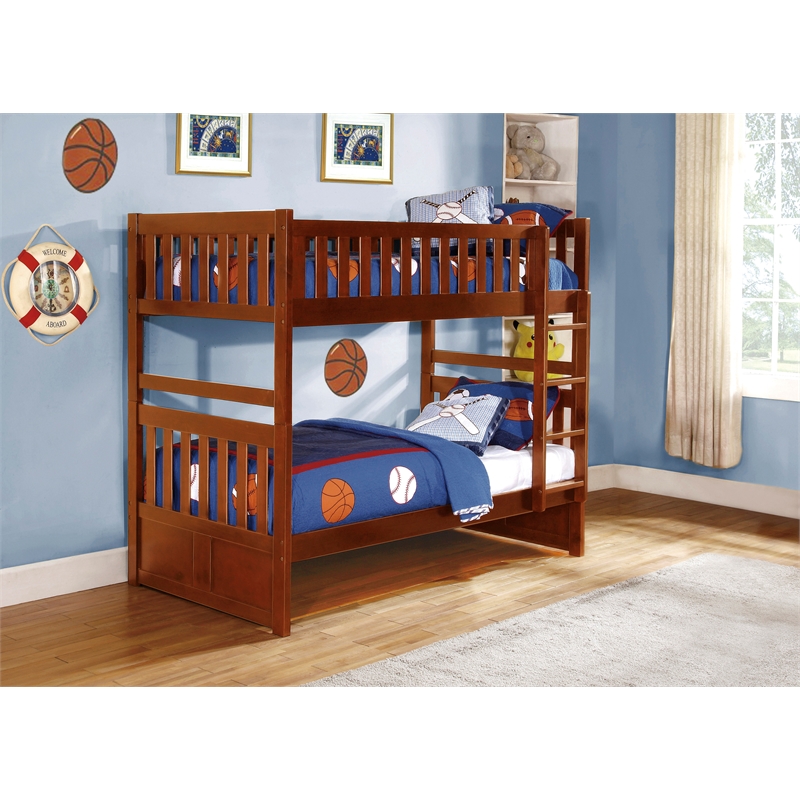 Lexicon Rowe Transitional Wood Twin over Twin Bunk Bed in Dark Cherry