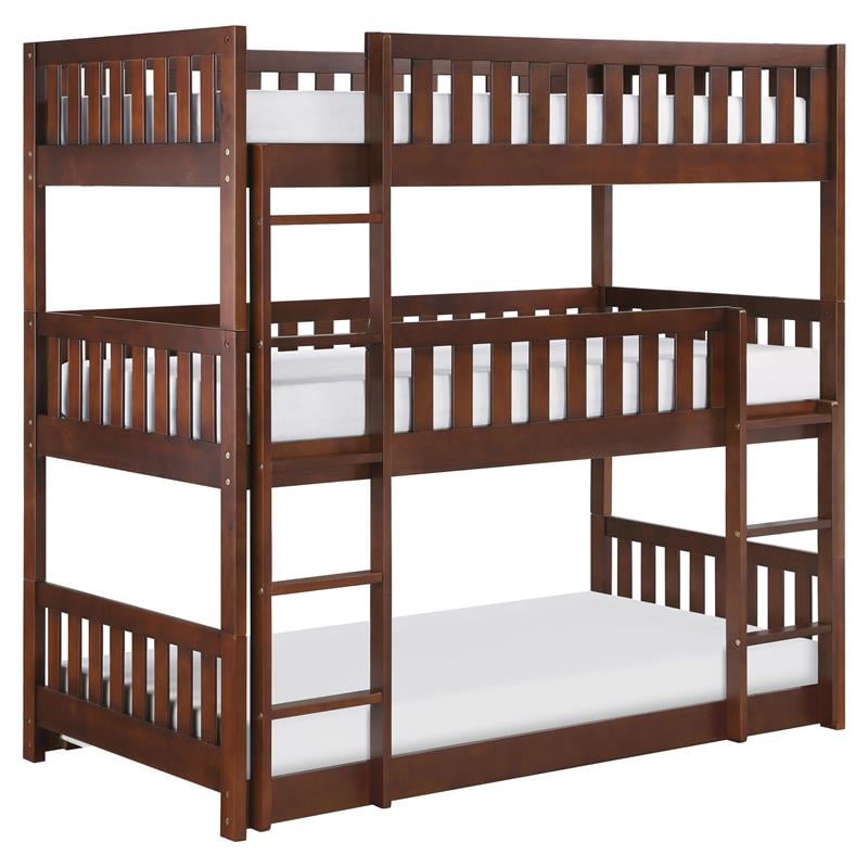 Lexicon Rowe Transitional Wood Triple Bunk Bed in Dark Cherry