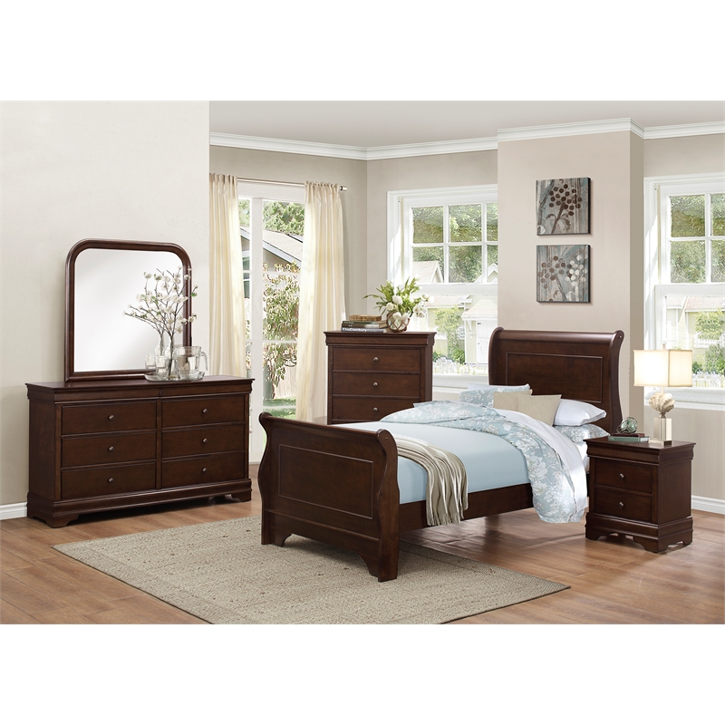 Lexicon Abbeville Traditional Wood Twin Sleigh Bed in Brown Cherry